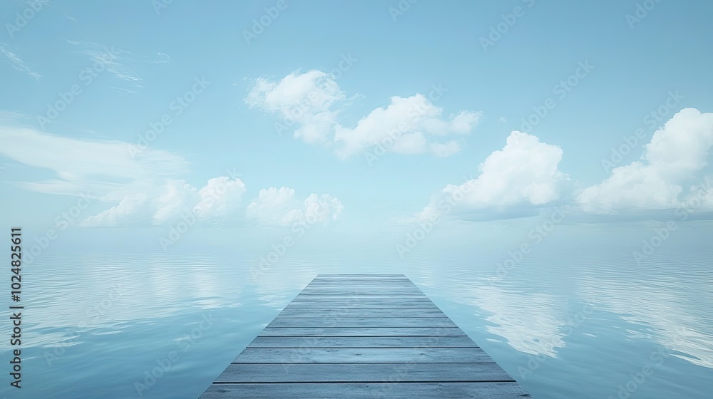 Empty fishing pier extending over the water, with space for copy in the sky Empty fishing pier extending over the water, with space for copy in the sky