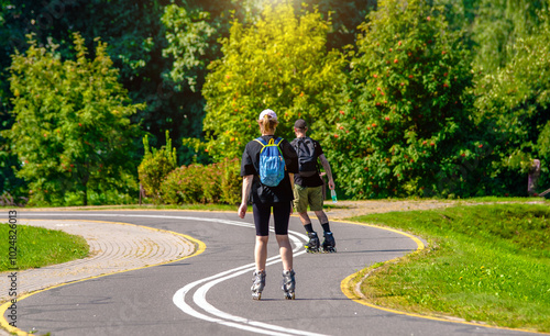 Wallpaper Mural A girl and a man on roller skates rides on the track
 Torontodigital.ca