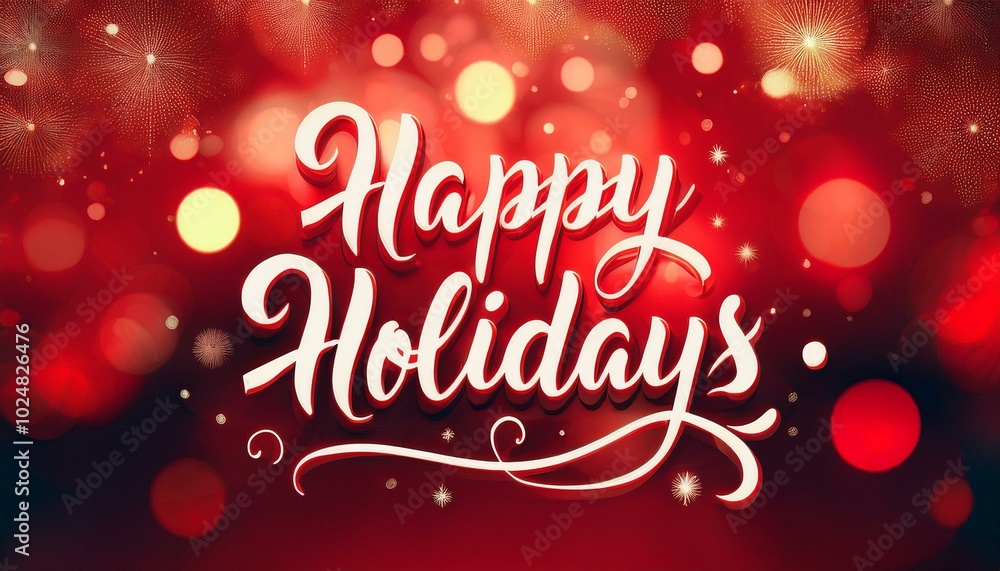 happy holidays calligraphy with red duotone bokeh lights background happy holidays calligraphy with red duotone bokeh lights background