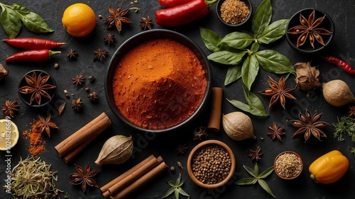 Wallpaper Mural close up of colorful multicolored seasonings and spices on black background Torontodigital.ca