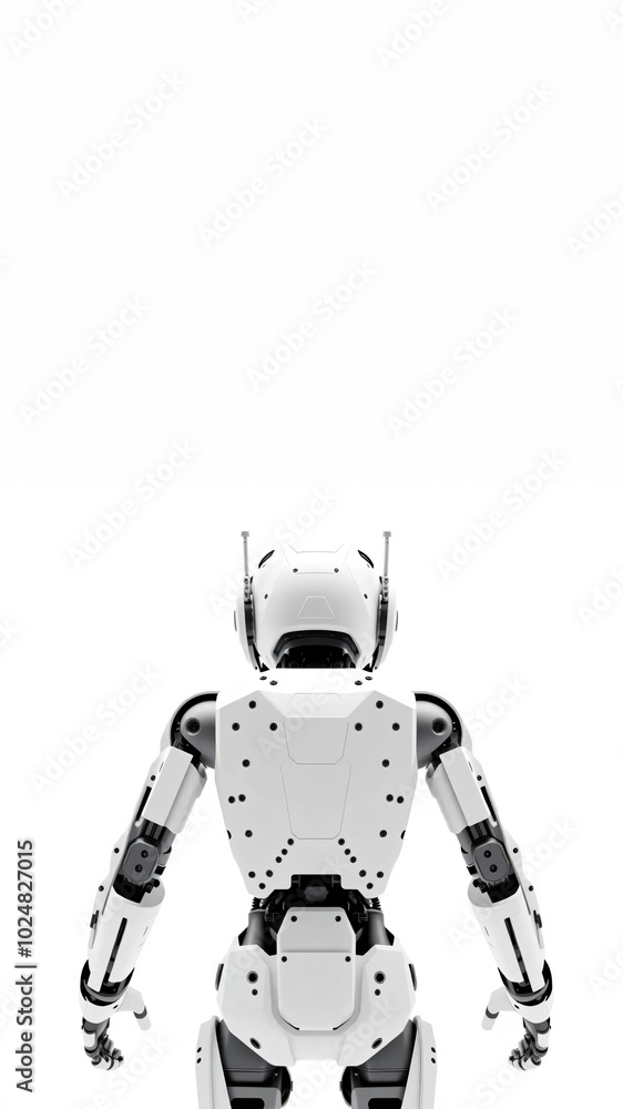 closeup of a clean white metal robot isolated on a empty white background closeup of a clean white metal robot isolated on a empty white background