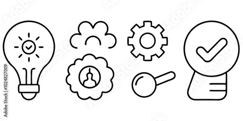 Business idea flat icon set. Containing innovation, light bulb, creativity, inspiration, brainstorm, intelligence, thinking, invention, creative, solution, mind. Vector illustration 