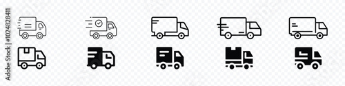 Fast shipping delivery truck icon set. Delivery truck icon. fast delivery icon, Lorry truck delivering food vector line icon, Shipping fast delivery icon
