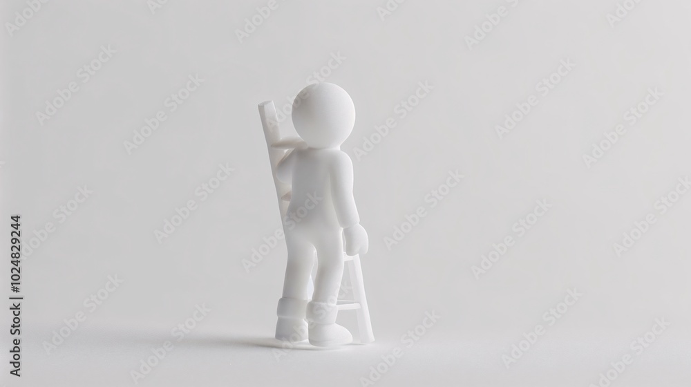 White Figure Climbing a Ladder on White Background White Figure Climbing a Ladder on White Background