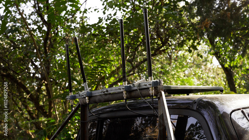 Canvas Print mobile electronic warfare system with antennas mounted on a military vehicle Des