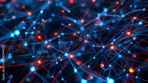 Secure Network Visualization: An abstract representation of a secure network with glowing nodes interconnected by vibrant lines, symbolizing data flow and protection against intrusions