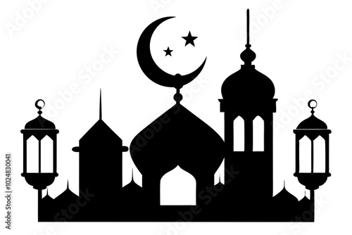 Ramadan karem or Eid Mubarak arab islamic famous lantern or lamp modern | vector silhouette illustration on white background photo