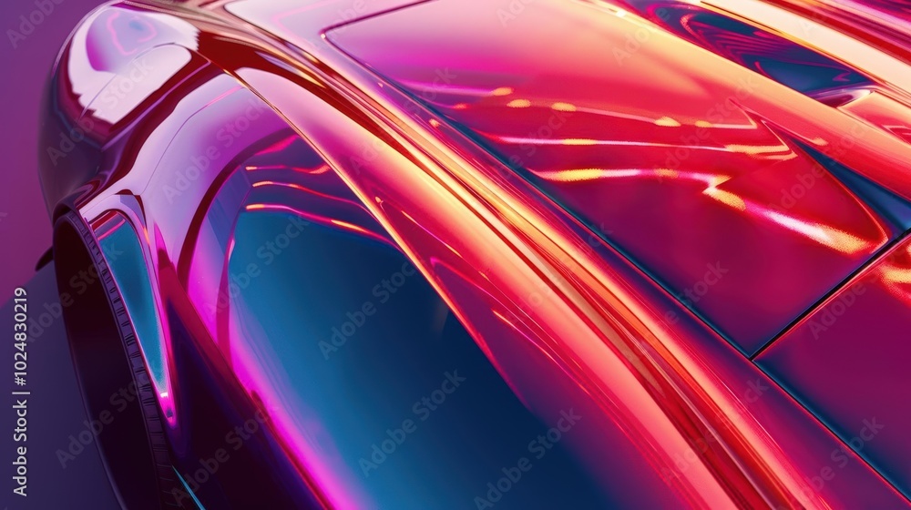 Capture the sleek, reflective surface of a luxury cars hood, showcasing the metallic sheen and vibrant color gradients Highlight every curve and detail in a photorealistic style Capture the sleek, reflective surface of a luxury cars hood, showcasing the metallic sheen and vibrant color gradients Highlight every curve and detail in a photorealistic style
