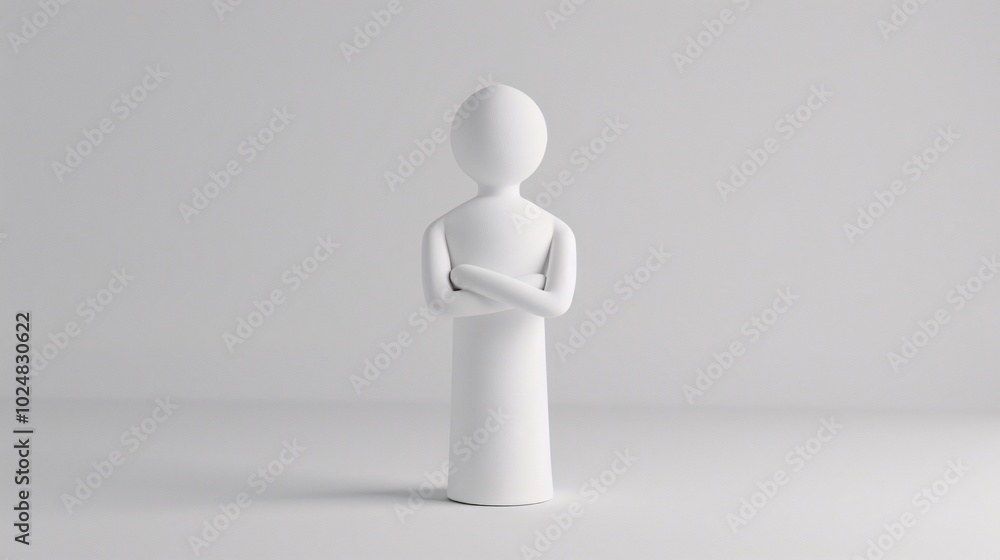 White 3D Figure with Folded Arms on a White Background White 3D Figure with Folded Arms on a White Background