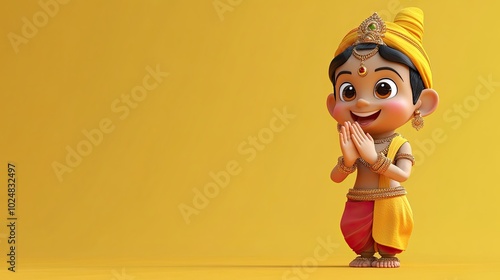 3D Indian cartoon character clapping in happiness, with ample blank space around for copy