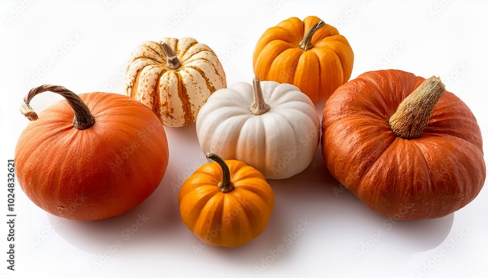 variety of autumn pumpkins top view isolated on a white background assorted shades of orange and white variety of autumn pumpkins top view isolated on a white background assorted shades of orange and white