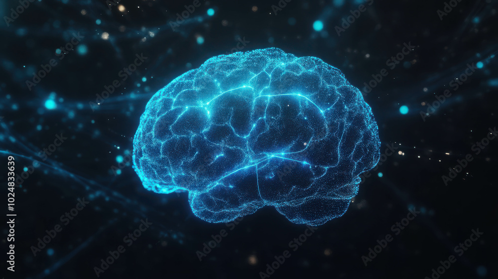 Blue Luminous Neural Pathways in 3D Visualization Blue Luminous Neural Pathways in 3D Visualization