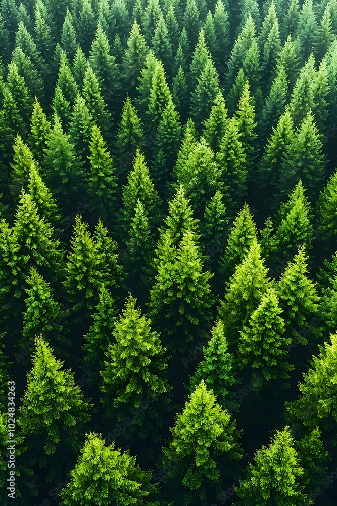 Aerial view of a dense forest, showcasing a vast expanse of lush green pine trees. Aerial view of a dense forest, showcasing a vast expanse of lush green pine trees.