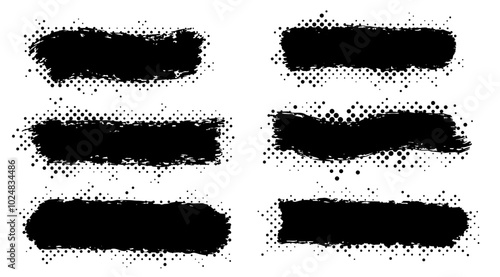 Black grunge brush strokes with dots for notes or ad are on white background.