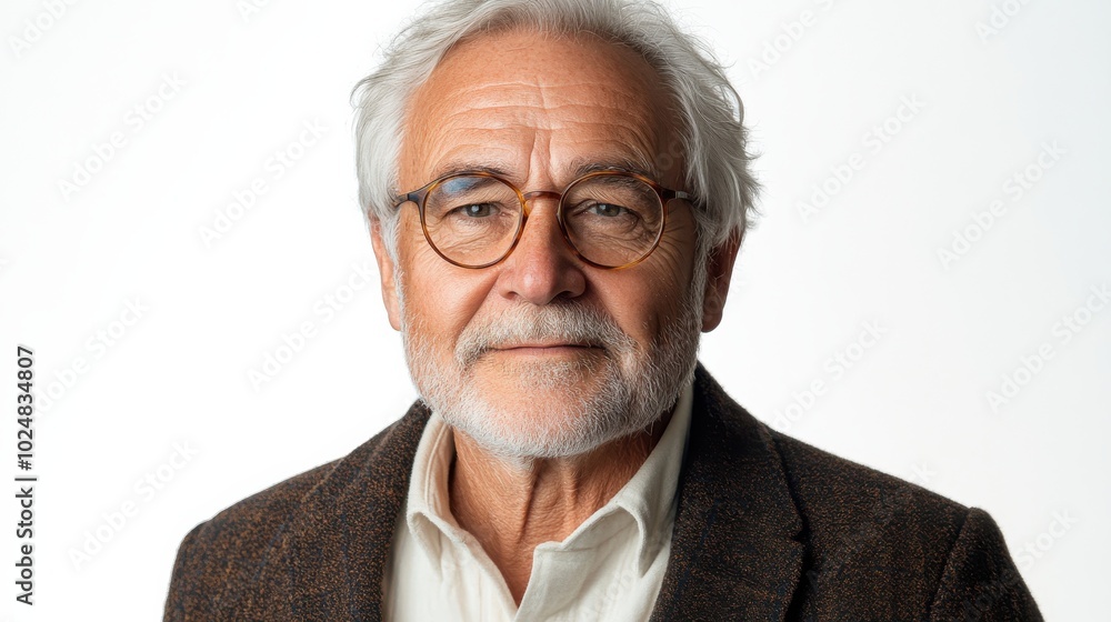 Senior Man Wearing Glasses Posing In Professional Studio Senior Man Wearing Glasses Posing In Professional Studio