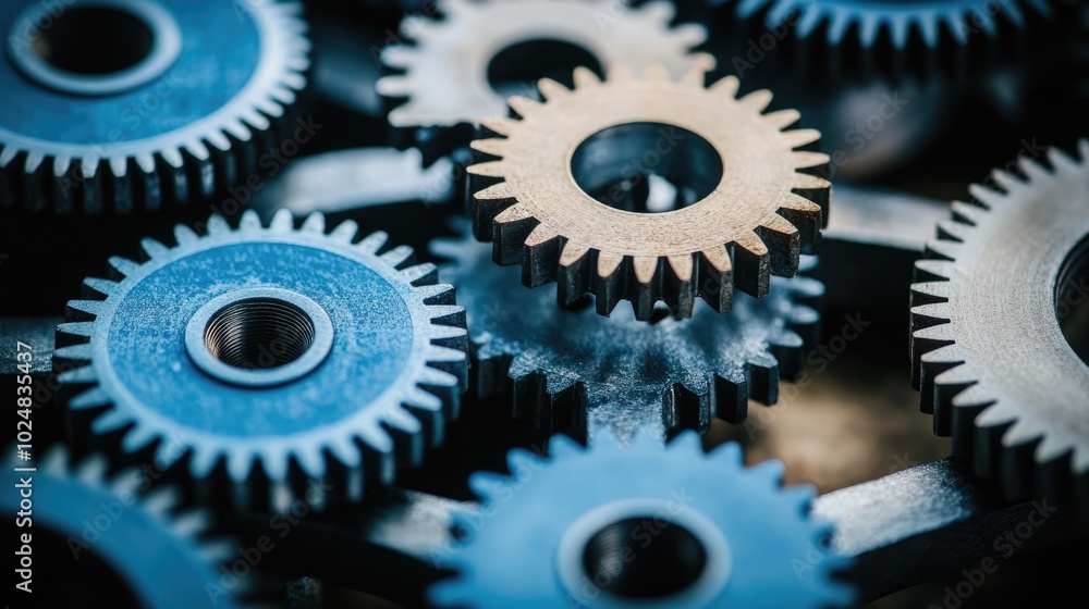 A complex system of gears in motion, depicting the engine of a thriving economy at work. A complex system of gears in motion, depicting the engine of a thriving economy at work.
