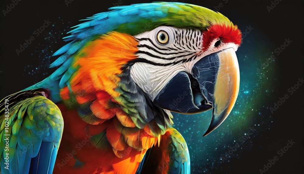 Obraz premium A Blue and yellow Macaw parrot bird on solid black isolated background generative Ai