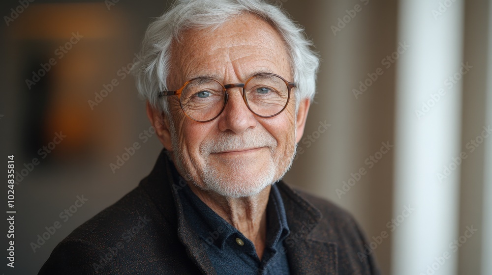 Elderly Gentleman Smiling in Soft Lighting Elderly Gentleman Smiling in Soft Lighting