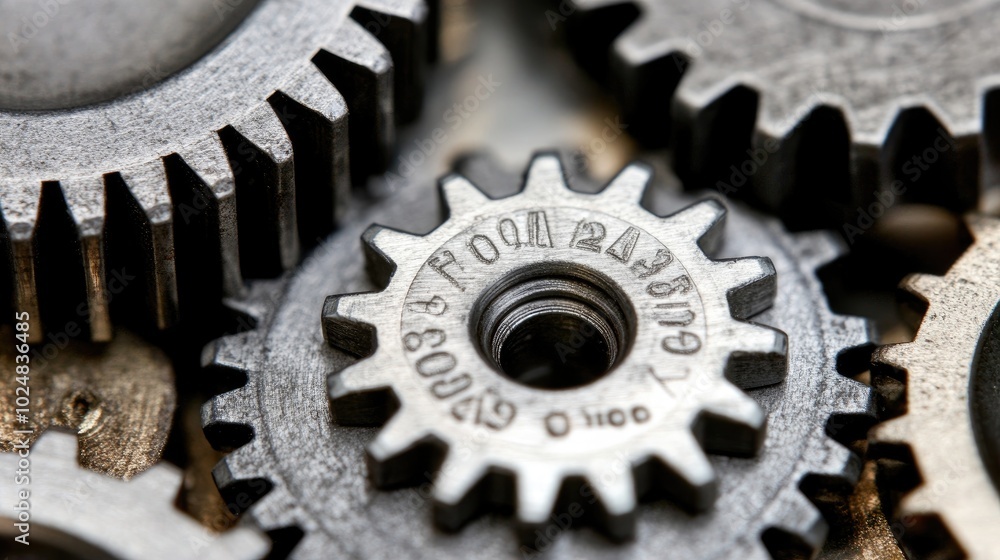 Close-up view of interconnected metal gears turning, symbolizing the driving force behind a strong economy. Close-up view of interconnected metal gears turning, symbolizing the driving force behind a strong economy.