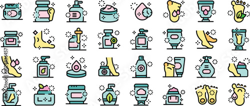 Foot cream icons set. Outline set of foot cream vector icons for web design isolated on white background