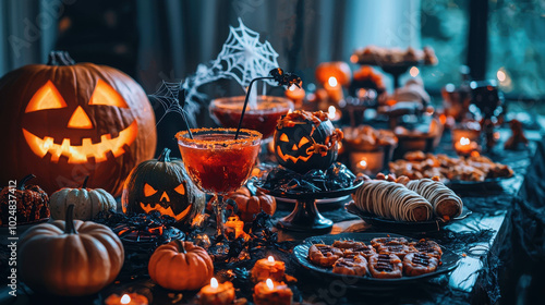 Spooky Halloween Party Table with Eerie Dishes