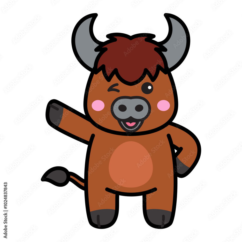 Naklejka premium Cute Buffalo Cartoon Illustration