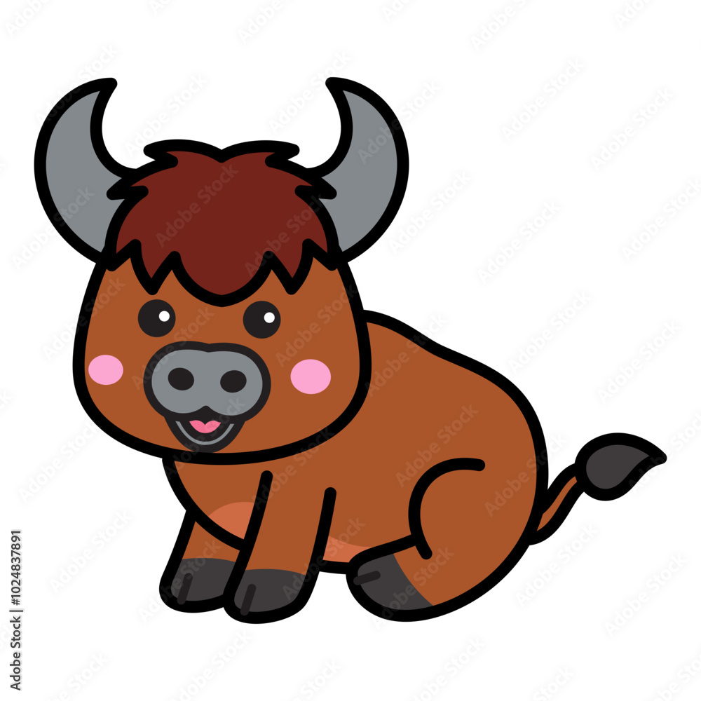 Fototapeta premium Cute Buffalo Cartoon Illustration