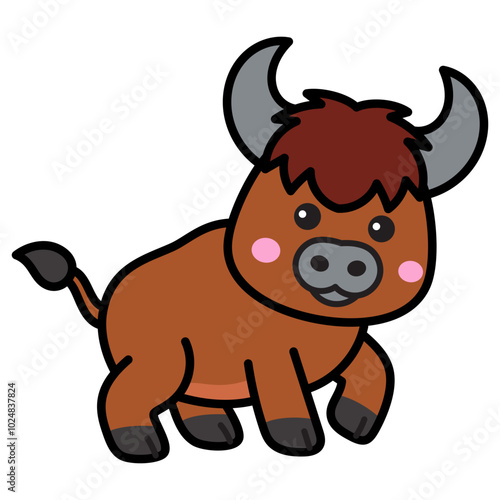 Cute Buffalo Cartoon Illustration