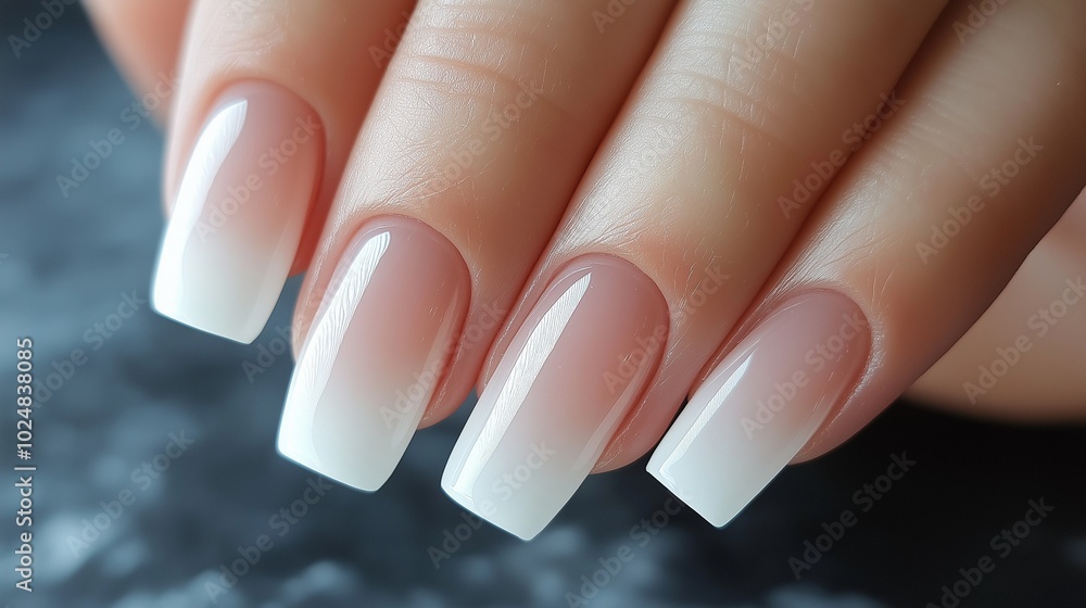 Women's manicure with a delicate French design, gel polish with white stripes Women's manicure with a delicate French design, gel polish with white stripes