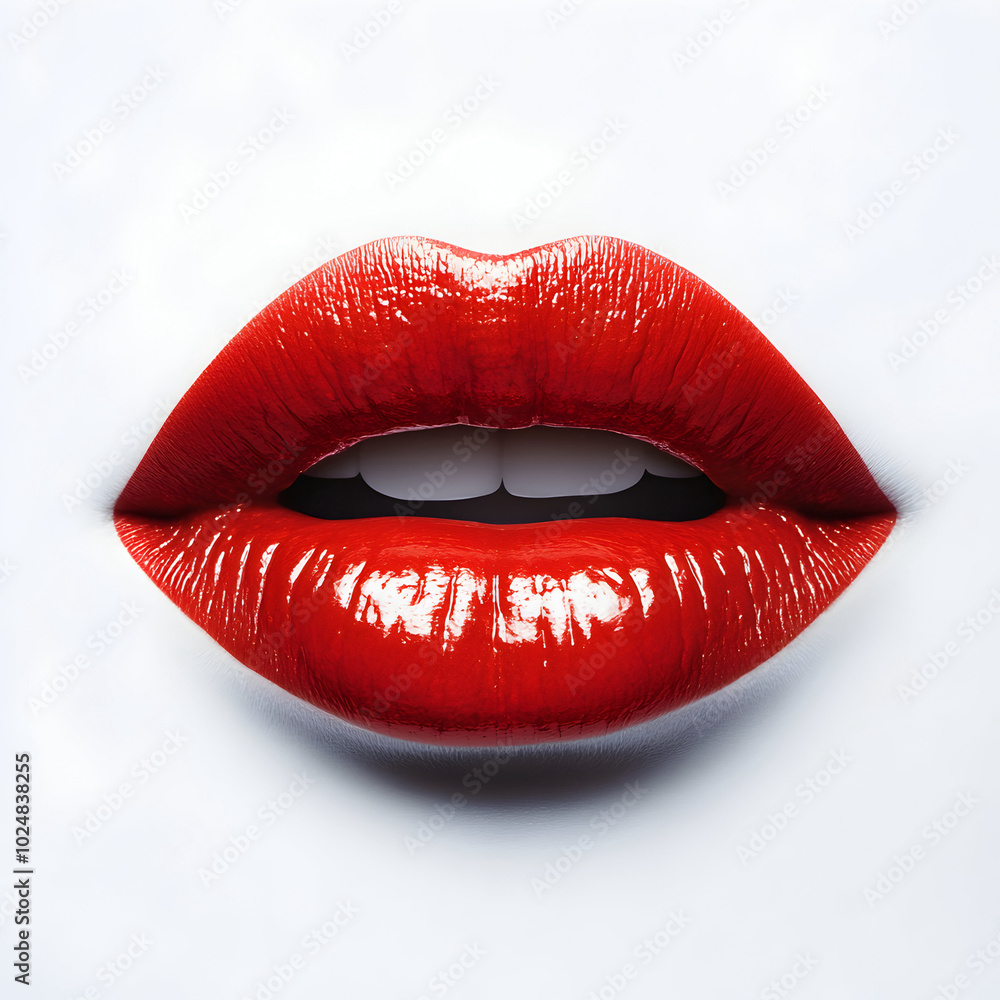 red lips with teeth isolated on white red lips with teeth isolated on white