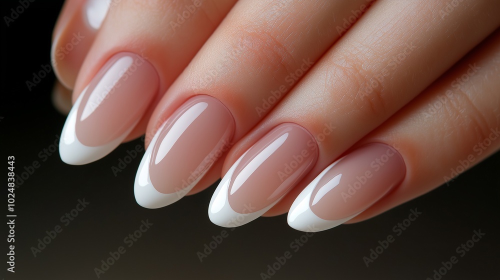 Women's manicure with a delicate French design, gel polish with white stripes Women's manicure with a delicate French design, gel polish with white stripes