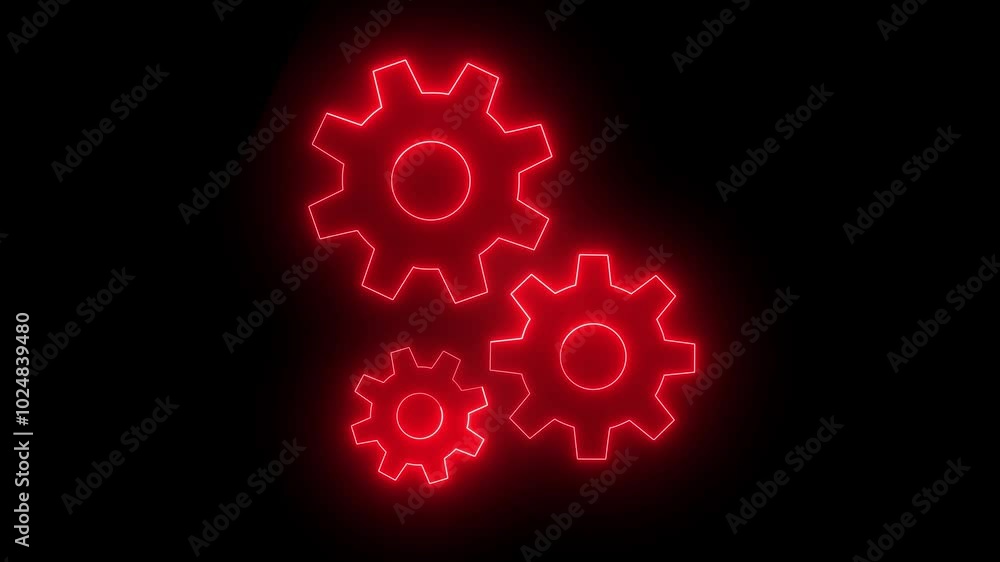 glowing neon red color setting icon with spinning gears icon animated. Technology setting icon concept. glowing neon red color setting icon with spinning gears icon animated. Technology setting icon concept.