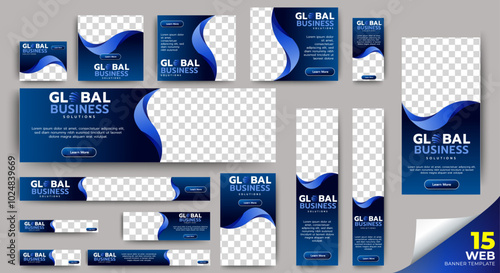 Abstract banner design web template Set, Horizontal header web banner. Modern Gradient Blue cover header background for website design, Social Media Cover ads banner, flyer, invitation card