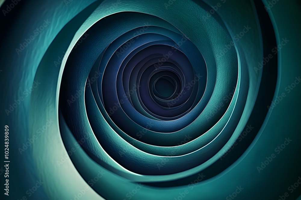 A mesmerizing spiral of navy green and emerald blue layers draws the eye inward towards a central void, creating a captivating visual effect A mesmerizing spiral of navy green and emerald blue layers draws the eye inward towards a central void, creating a captivating visual effect