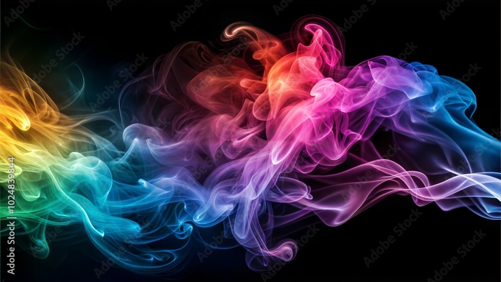 Colorful smoke waves on a black background, creating a vibrant artistic effect. Colorful smoke waves on a black background, creating a vibrant artistic effect.