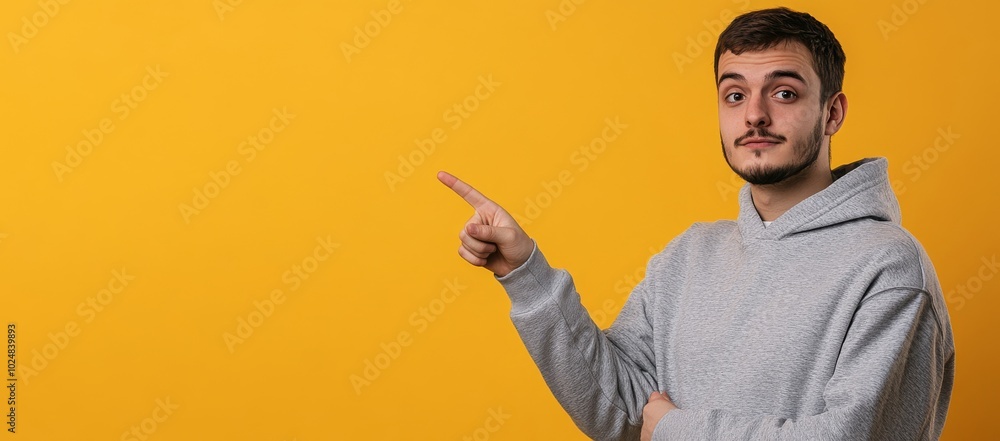 Space behind teen boy pointing Space behind teen boy pointing