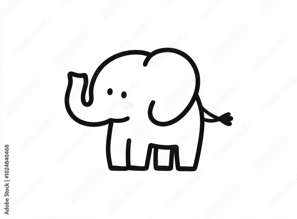 Obraz premium Elephant, cartoon animal, wild animal, zoo, coloring book, hand drawn, illustration, wearing white