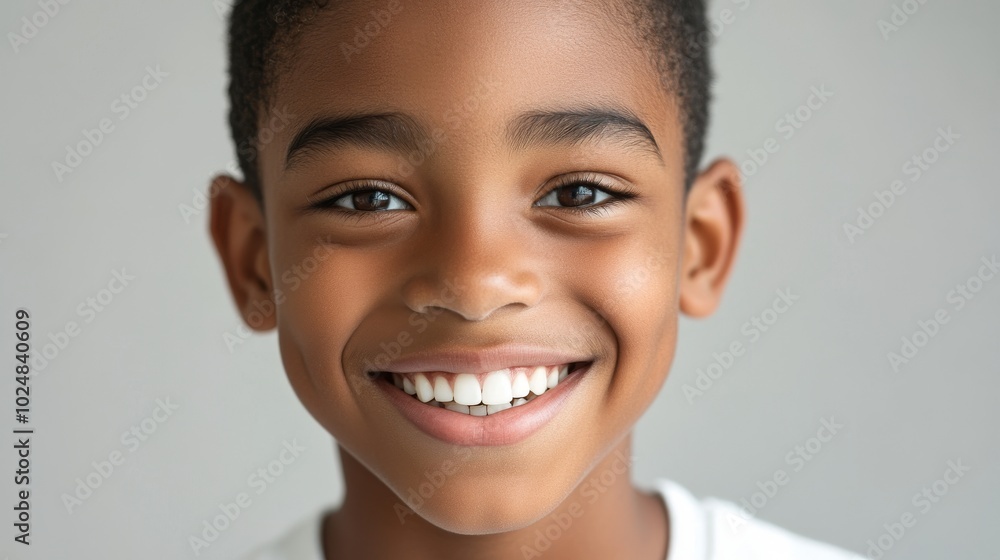 The portrait shows a fresh, happy, serious, troubled African American teenager with perfect skin, a white background, and a banner. The portrait shows a fresh, happy, serious, troubled African American teenager with perfect skin, a white background, and a banner.