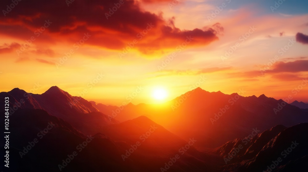 Dramatic Mountain Sunset with Golden Clouds Dramatic Mountain Sunset with Golden Clouds