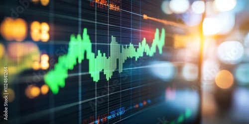 Close-up of digital stock market screen showing dividend stock graph with green upward trend line, symbolizing financial growth and investment success.