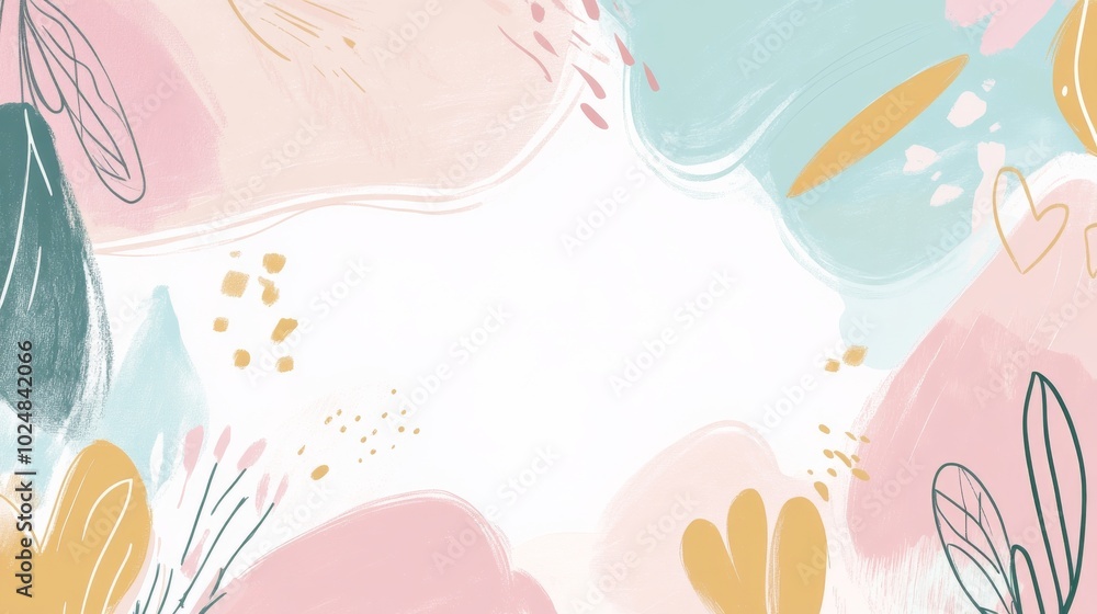 Modern illustrations of geometric shapes on a colorful children's style floral background Modern illustrations of geometric shapes on a colorful children's style floral background