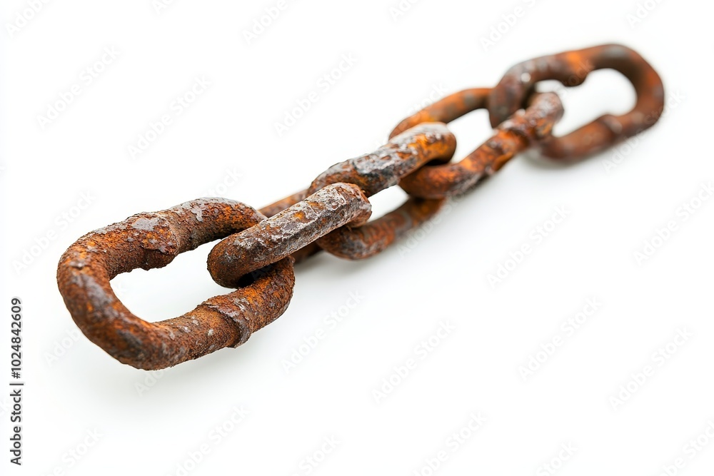 Obraz premium On a white background, a closeup of an old rusty chain that's seamless