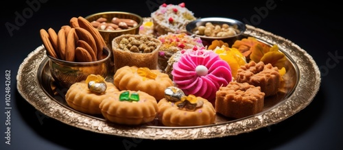 Wallpaper Mural Assortment of Indian Sweets and Snacks on a Golden Platter Torontodigital.ca