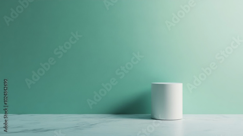 White podium on green background with soft shadows and minimalist style