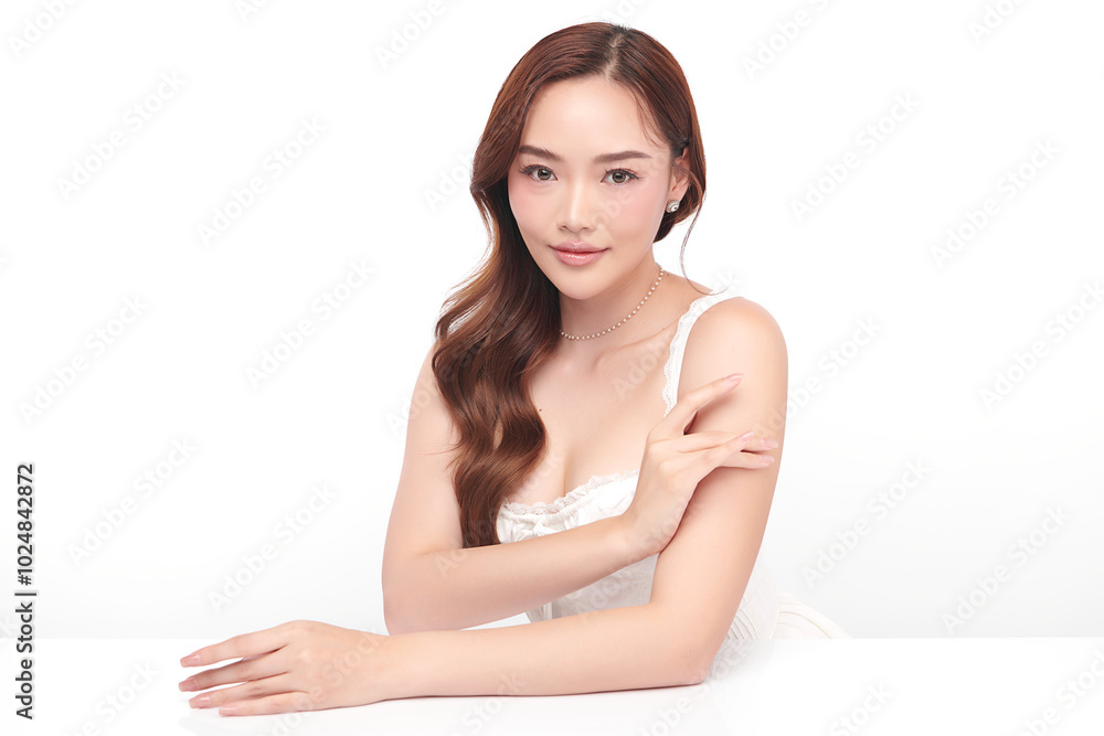 Beautiful young asian woman with clean fresh skin on white background, Face care, Facial treatment, Cosmetology, beauty and spa, Asian women portrait. Beautiful young asian woman with clean fresh skin on white background, Face care, Facial treatment, Cosmetology, beauty and spa, Asian women portrait.