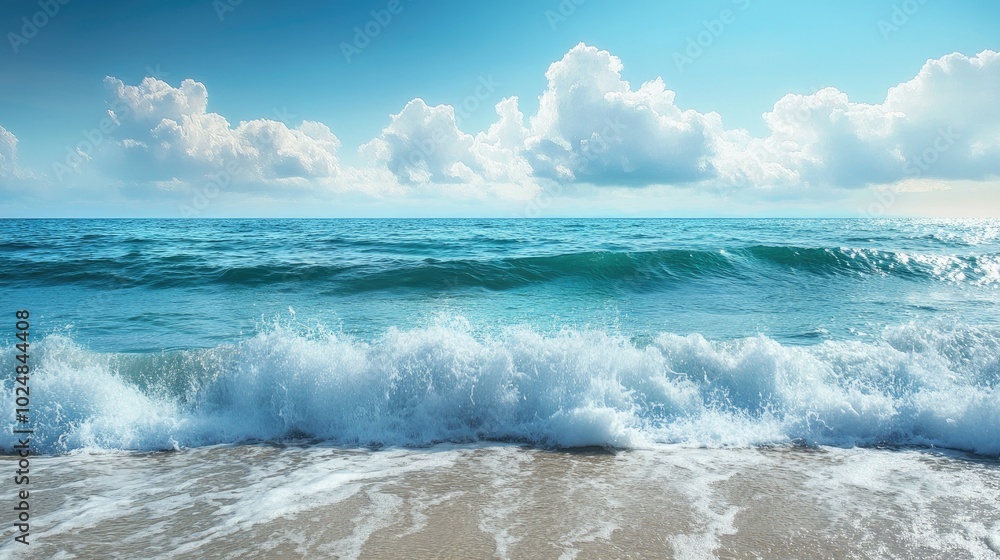 European seaside view with gentle waves and blank sky above for copy. No people, just serene ocean European seaside view with gentle waves and blank sky above for copy. No people, just serene ocean