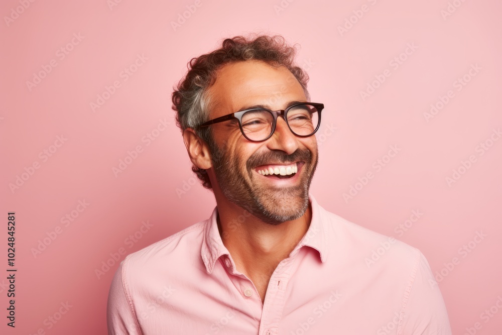 Portrait of a funny man in glasses on a pink background. Portrait of a funny man in glasses on a pink background.