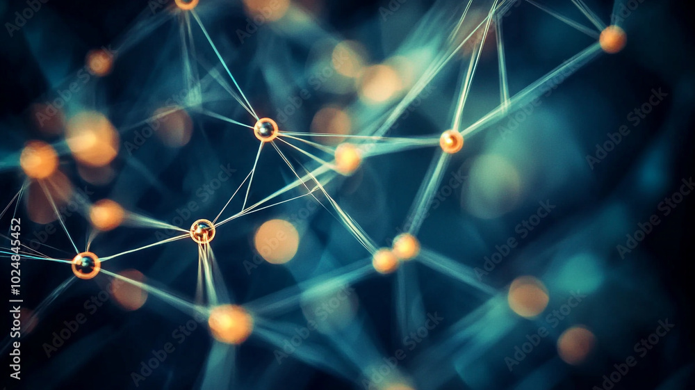 Abstract digital representation of interconnected nodes and lines illustrating a network structure Abstract digital representation of interconnected nodes and lines illustrating a network structure