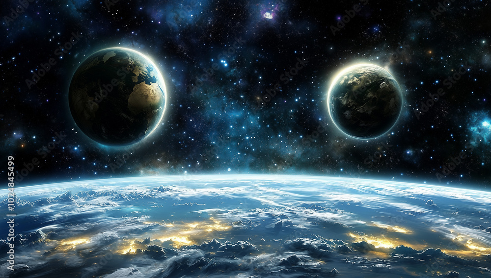 A captivating piece of space art, depicting celestial bodies, galaxies, and vibrant cosmic colors. This artwork inspires wonder and curiosity about the universe and the mysteries of space. A captivating piece of space art, depicting celestial bodies, galaxies, and vibrant cosmic colors. This artwork inspires wonder and curiosity about the universe and the mysteries of space.