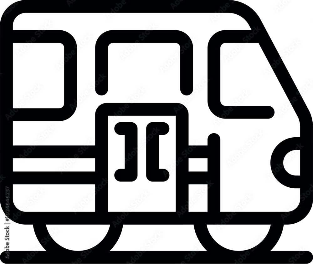 Simple bold line art icon of a modern electric train arriving at a station platform Simple bold line art icon of a modern electric train arriving at a station platform